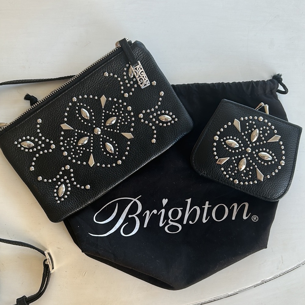 NWOT Brighton Leather Studded Crossbody and Kiss Closure Wallet set